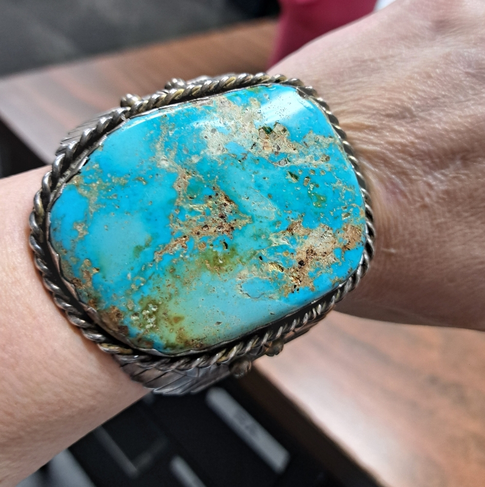 GORGEOUS 166g Women's Vintage Navajo Sterling Turquoise Bracelet Cuff - Picture 5 of 10